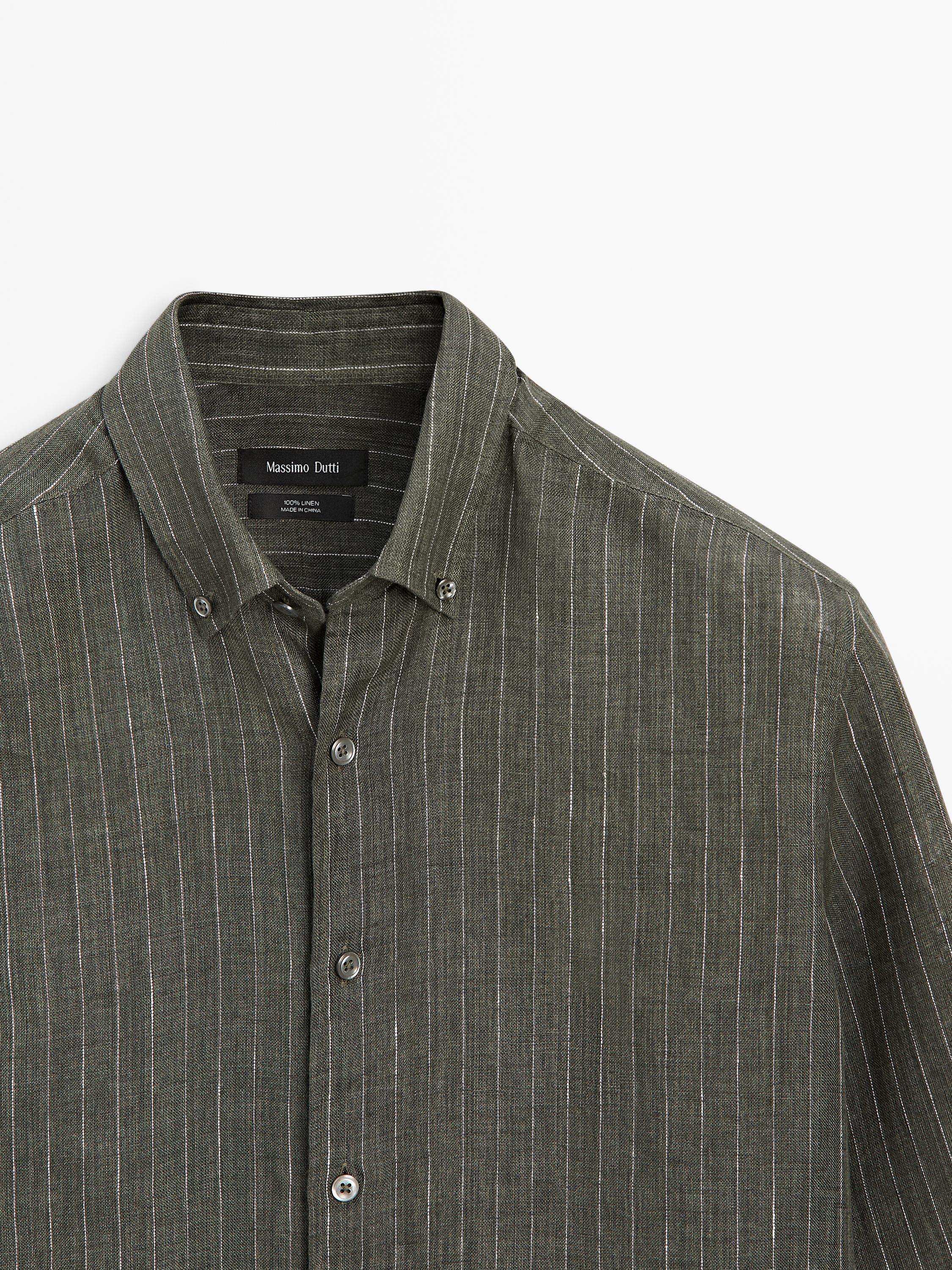 100% linen regular fit striped flowing shirt